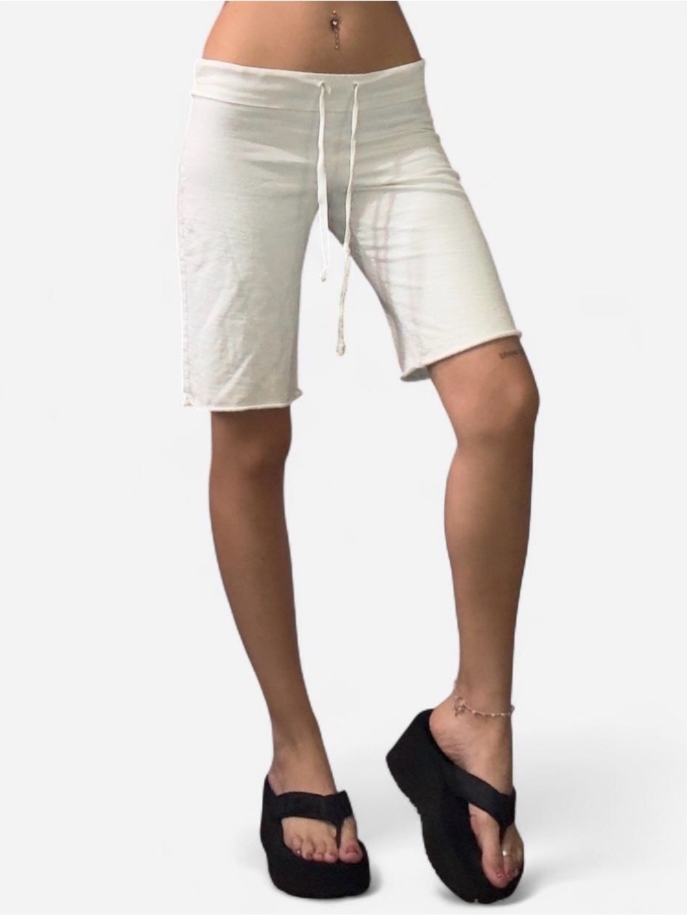 Y2K Lowrise White Drawstring Knee-Length Shorts